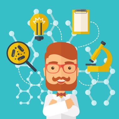 adam tıbbi çalışma hakkında düşünüyor.