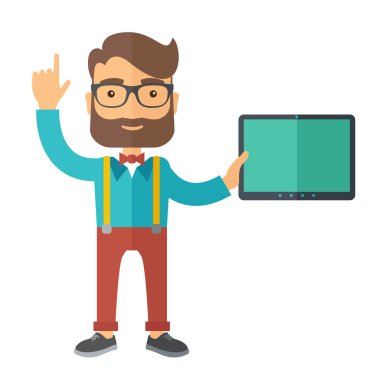 İşadamı holding tablet ve gülümseyen