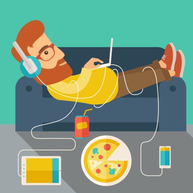 Young man lie on the sofa.