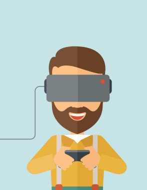 Sanal gerçeklik kulaklığı olan adam.