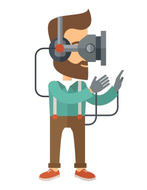 Sanal gerçeklik kulaklığı olan adam.