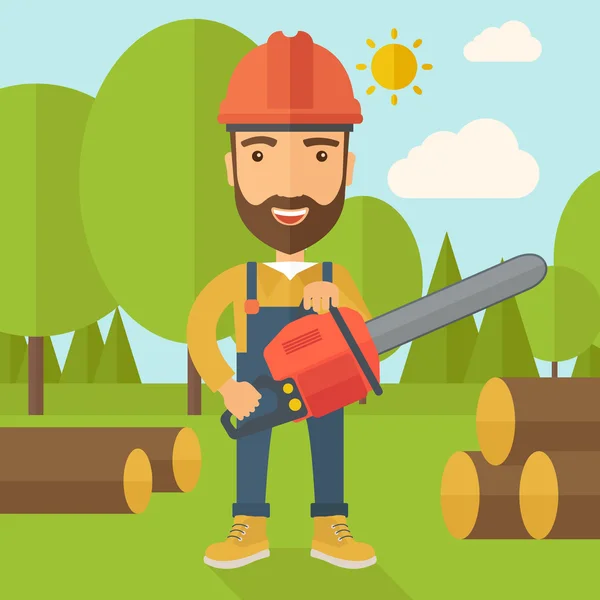 Lumberjack cuts a tree by chainsaw — Stock Photo, Image