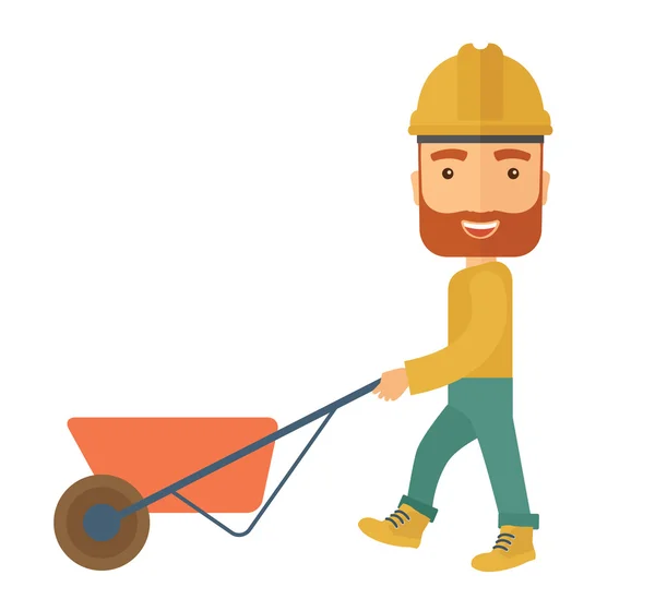 Gardener pushing a wheelbarrow. — Stock Photo, Image