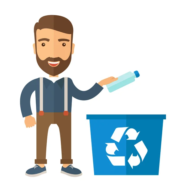 Man kastar plastbehållare i återvinning kan — Stockfoto