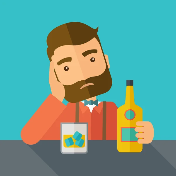 Sad man alone in the bar drinking beer. — Stock Photo, Image