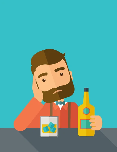 悲しい男、バーで一人でビールを飲みながら. — ストック写真