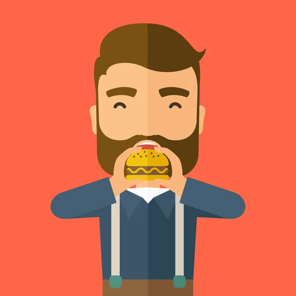 Man happy eating hamburger. — Stock Photo, Image