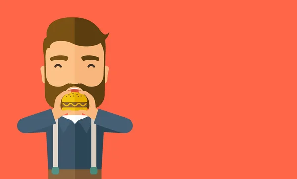 Hombre feliz comiendo hamburguesa . — Foto de Stock