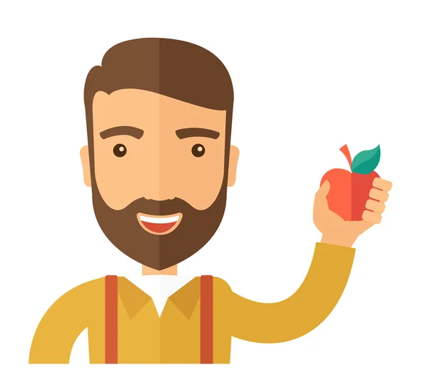 Hombre feliz sosteniendo una manzana roja . — Foto de Stock