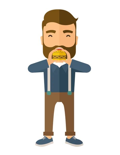 Man happy eating hamburger. — Stock Photo, Image