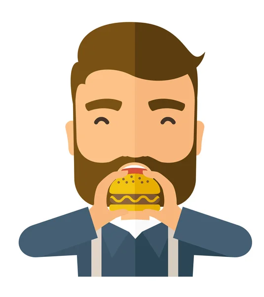 Hombre feliz comiendo hamburguesa . — Foto de Stock