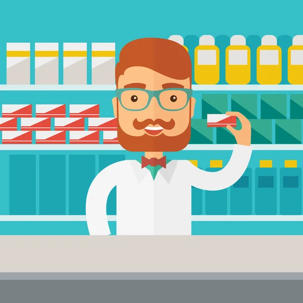 Young  pharmacy chemist man standing in drugstore. — Stock Photo, Image