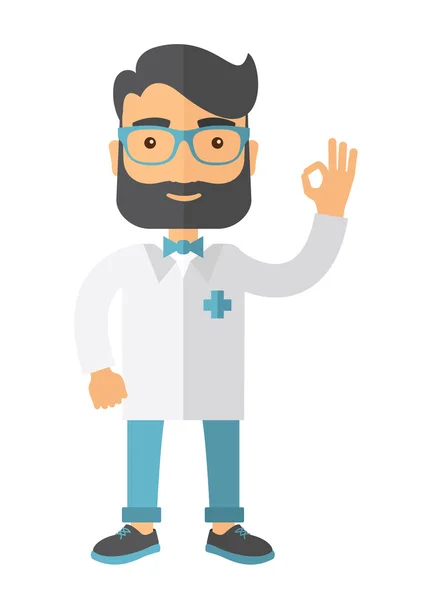 Friendly Doctor character shows sign all ok — Stock Photo, Image