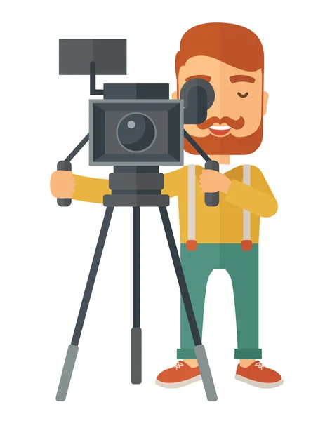 Videographer and his video cam with tripod. — Zdjęcie stockowe