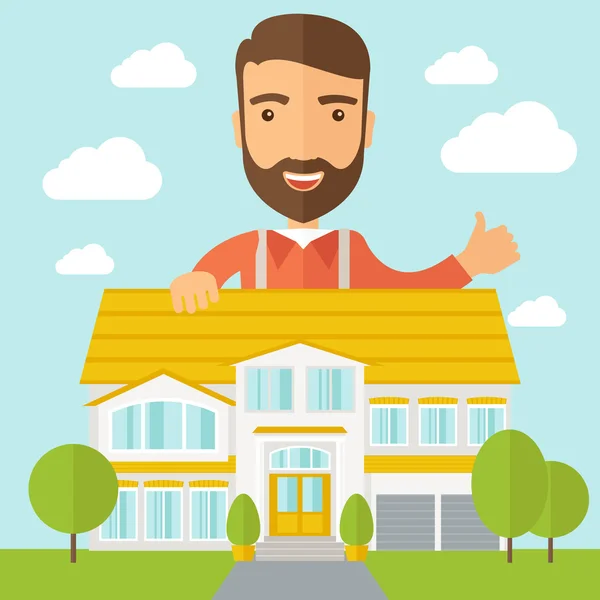 Man at the back of house structure plan — Stock Photo, Image