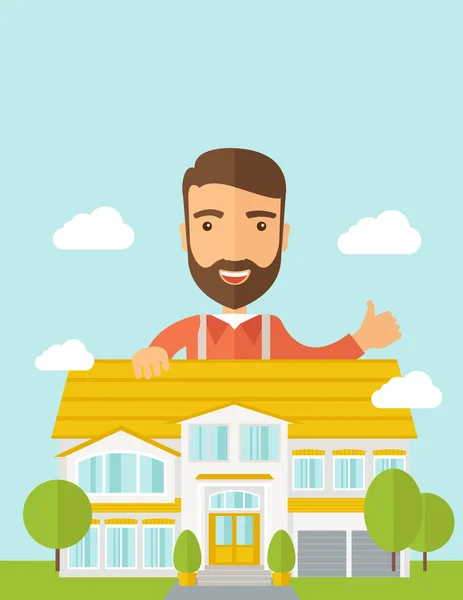 Man at the back of house structure plan — Stock Photo, Image