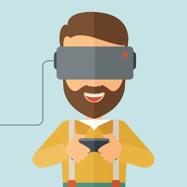 Człowiek z wirtualną rzeczywistością zestaw słuchawkowy — Zdjęcie stockowe