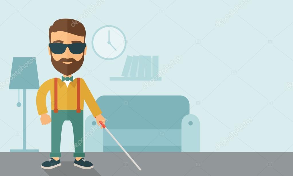 Blind man with walking stick