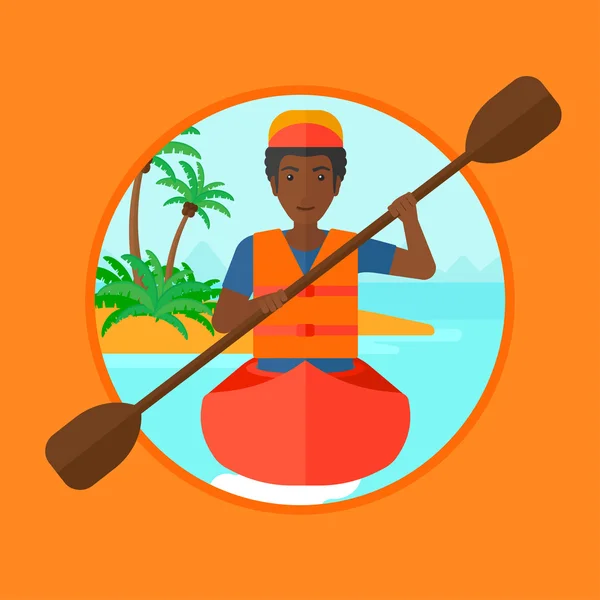 Man riding in kayak vector illustration.