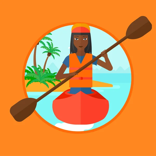 Woman riding in kayak vector illustration.