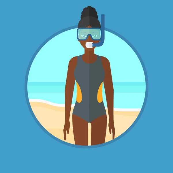 Buceador en la playa vector ilustración . — Vector de stock