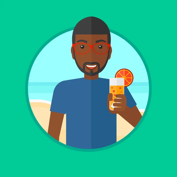 Uomo con cocktail sulla spiaggia vettoriale illustrazione — Vettoriale Stock