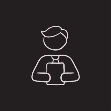 Dijital tablet kroki simgesi tutan adam.