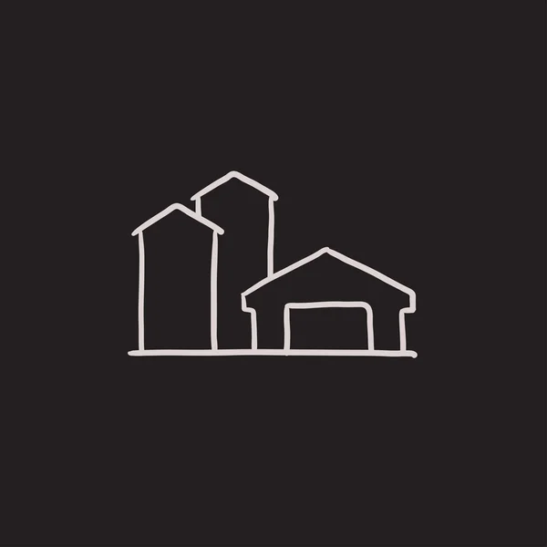 Farm buildings sketch icon. — Stock Vector