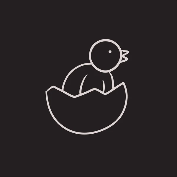 Chick kikar ut ur ägget shell skiss ikon. — Stock vektor