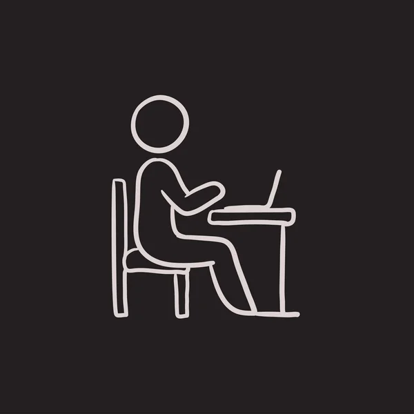 Zakenman die werken op het pictogram van de schets van laptop. — Stockvector