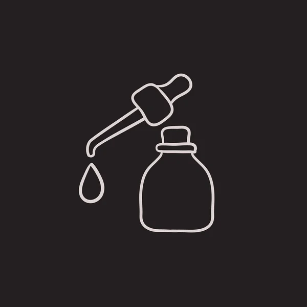 Bottle of essential oil and pipette sketch icon. — Stock Vector