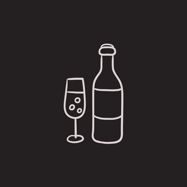酒瓶和酒杯香槟素描图标. — 图库矢量图片