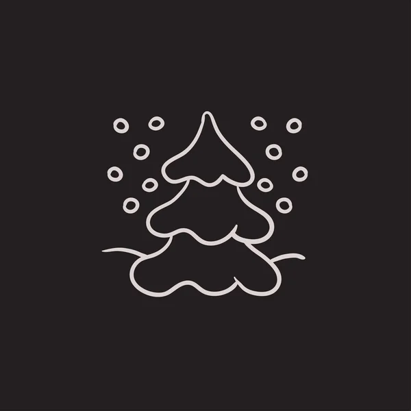 Різдвяна ялинка вкрита сніжною іконою ескізу . — стоковий вектор