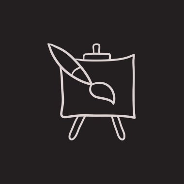 Şövale ve boya fırça kroki simgesi.