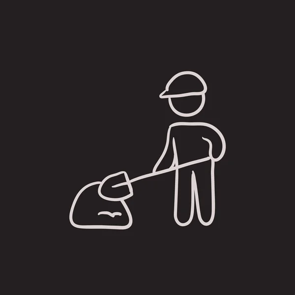 Man with shovel and hill of sand sketch icon. — Stock Vector