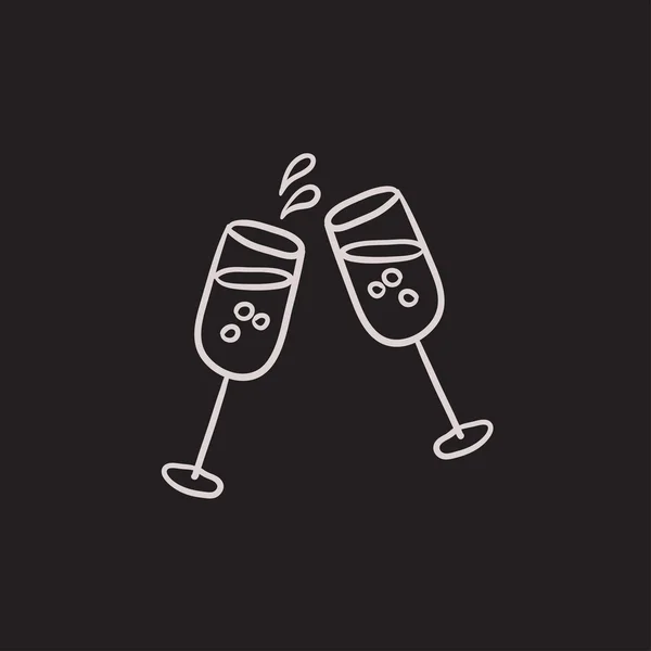 Dwie szklanki szampana szkic ikona. — Wektor stockowy
