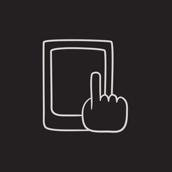 Δάχτυλο που δείχνει το σκίτσο εικονίδιο του tablet. — Διανυσματικό Αρχείο