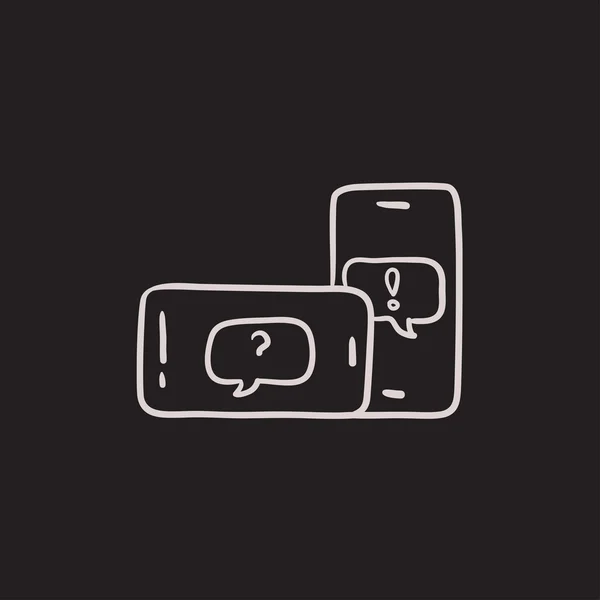 Smartphones met toespraak vierkantjes schets pictogram. — Stockvector