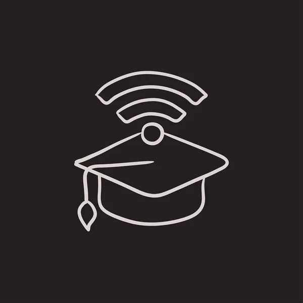 Capa de graduação com ícone de esboço de sinal wi-fi . —  Vetores de Stock