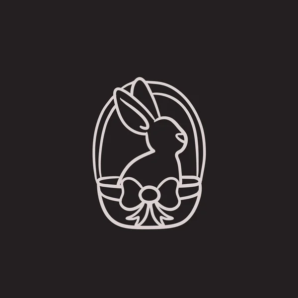 Lapin de Pâques assis dans le panier croquis icône . — Image vectorielle