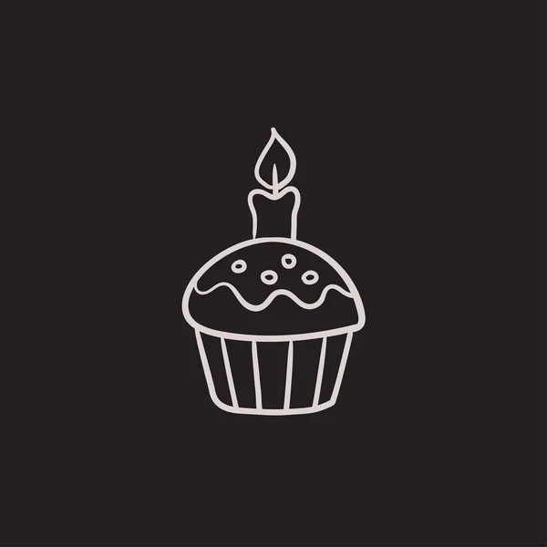 Cupcake pasquale con icona dello schizzo della candela . — Vettoriale Stock