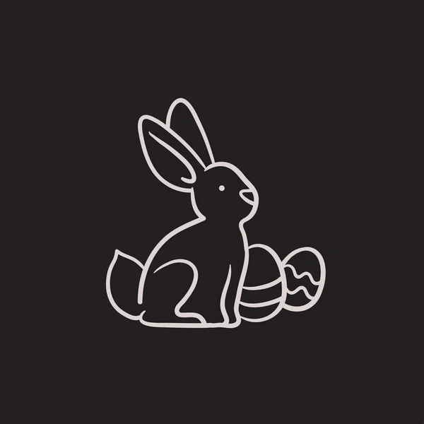 Easter bunny with eggs sketch icon. — Stock Vector