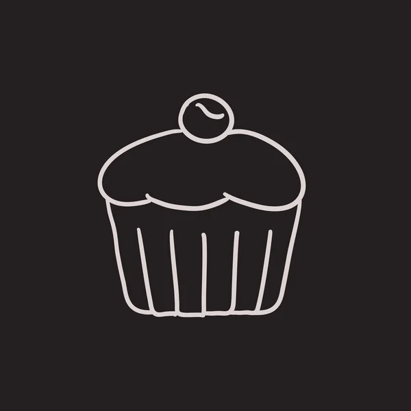 Cupcake com ícone de esboço de cereja . — Vetor de Stock