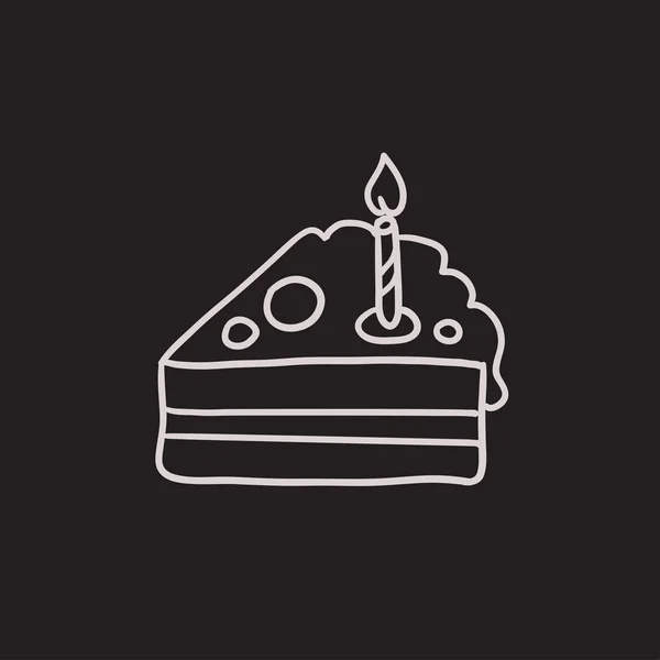 一块蛋糕与蜡烛素描图标. — 图库矢量图片