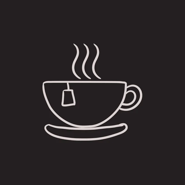 Hot tea in cup sketch icon. — Stock Vector