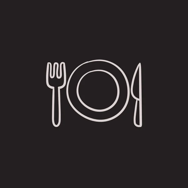 Assiette avec icône de croquis couverts . — Image vectorielle
