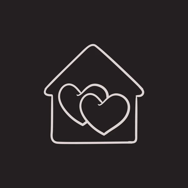 House with hearts  sketch icon. — Stock Vector