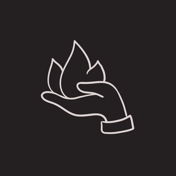 Mão segurando ícone de esboço de fogo . —  Vetores de Stock