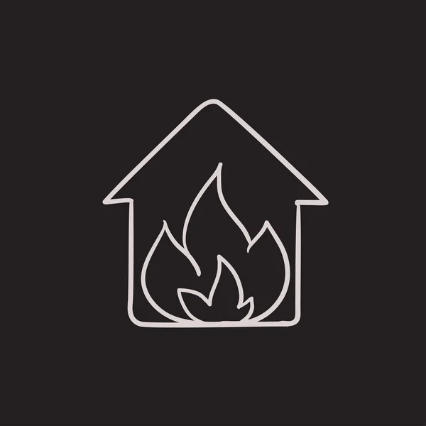 House yangın kroki simgesini. — Stok Vektör