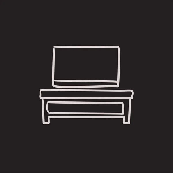 Televiziune cu ecran plat pe pictograma modernă a schiței stand . — Vector de stoc